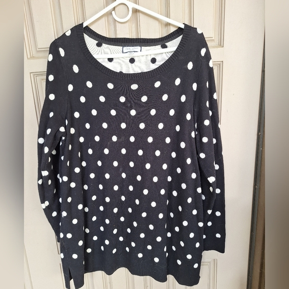 Charter Club Sweater Plus Sz1X Blk/Wht Polka Dot Long Sleeve Knit Cotton Blend - Picture 1 of 7